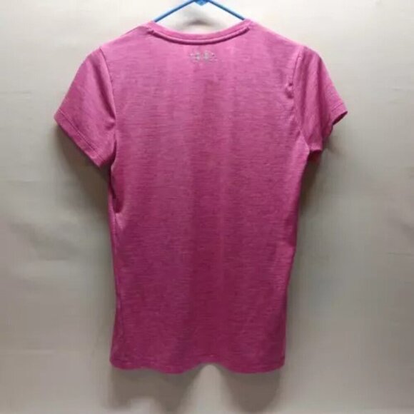 Under Armour UA Heatgear Women's Small Loose Fit Short Sleeve V-Neck Tee Pink - Picture 2 of 5